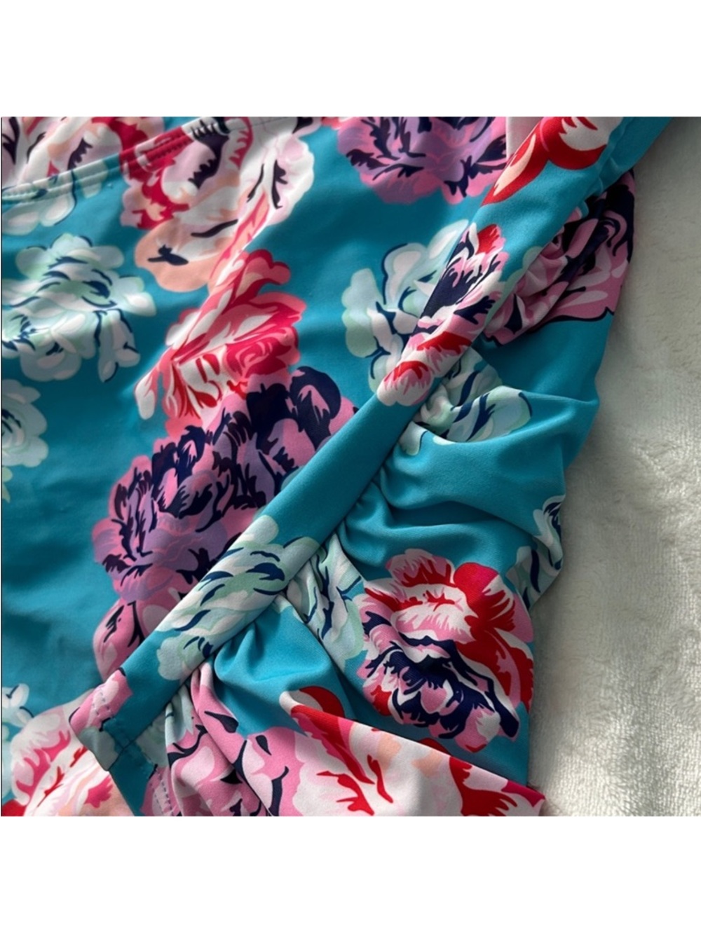 Floral Halter Tankini Top - Teal Pink - Picture 4 of 7
